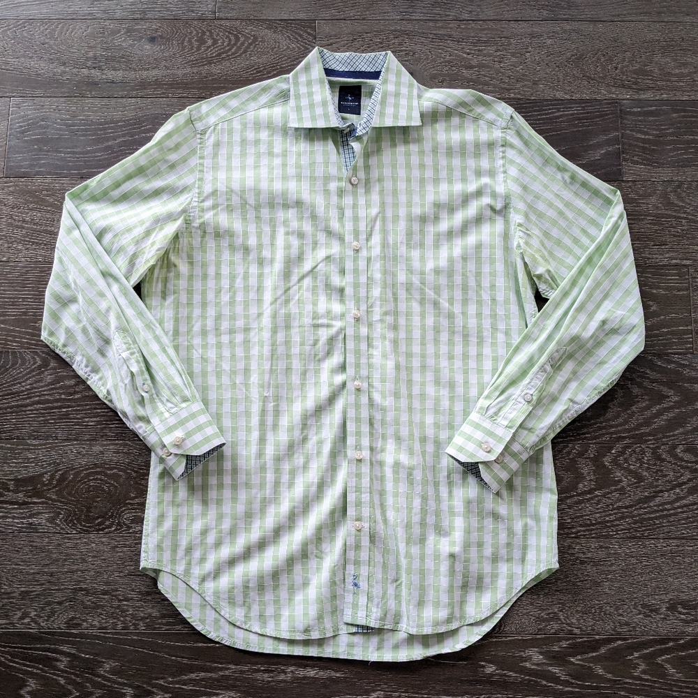 Tailorbyrd Green Plaid Cotton Long Sleeve Sport Shirt Size Large